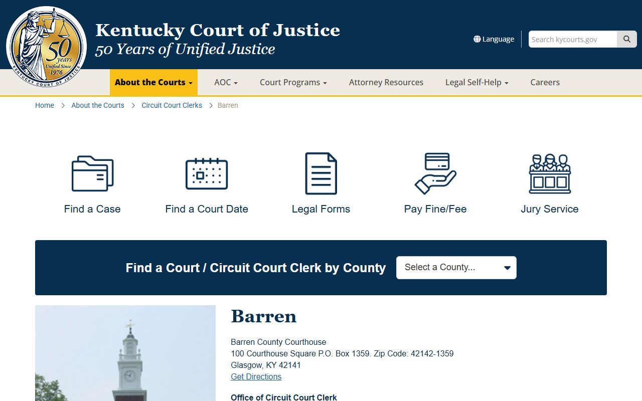 Kentucky Court information for Barren County