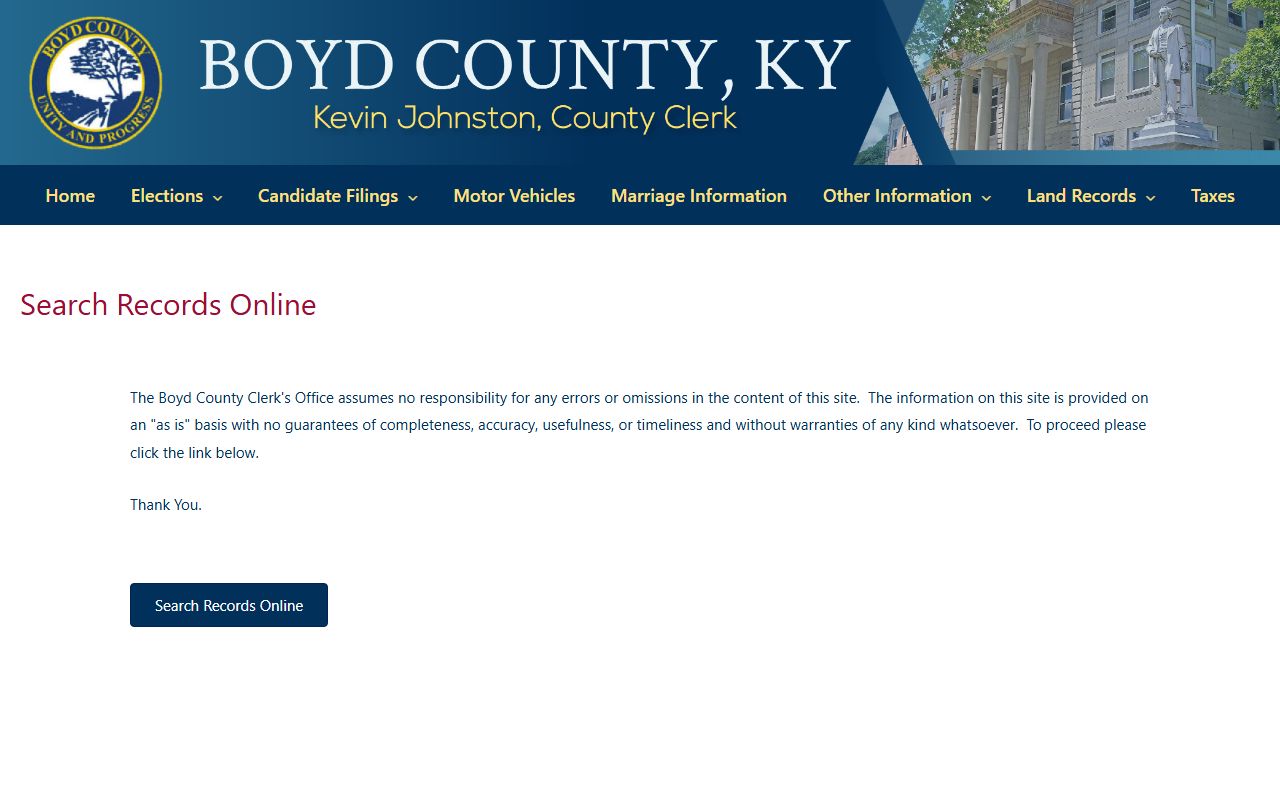 Boyd County Clerk records search page