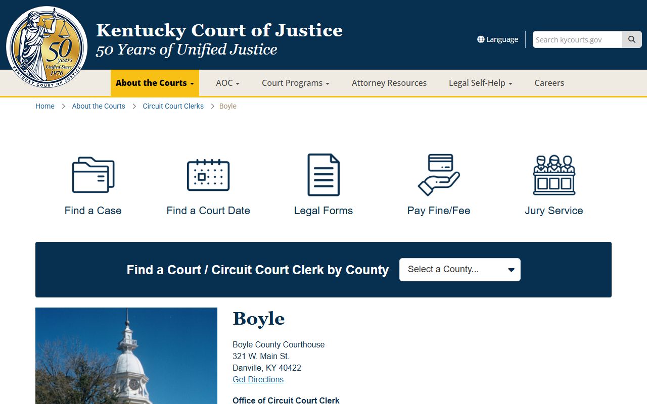Kentucky Court information for Boyle County