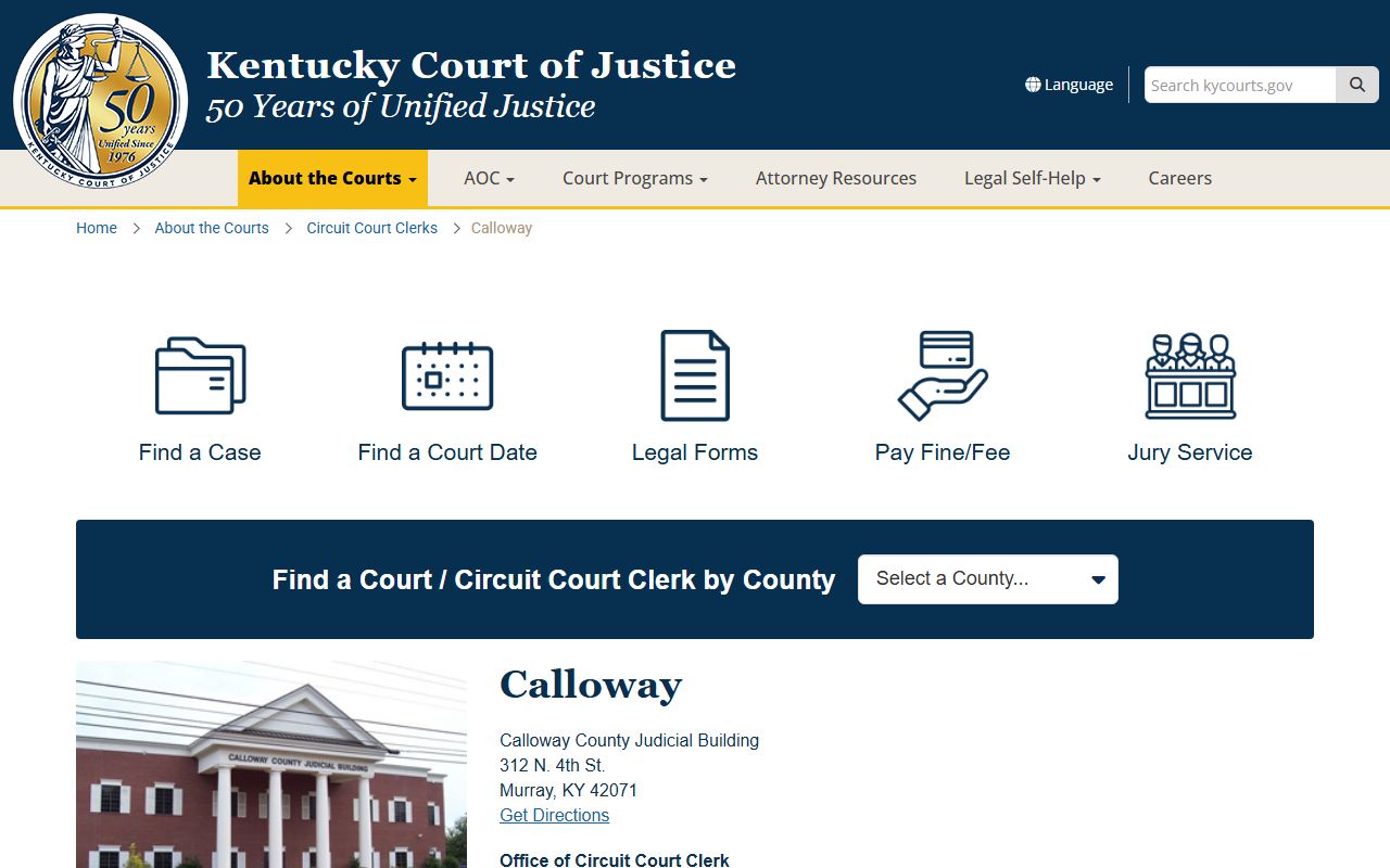 Kentucky Court information for Calloway County