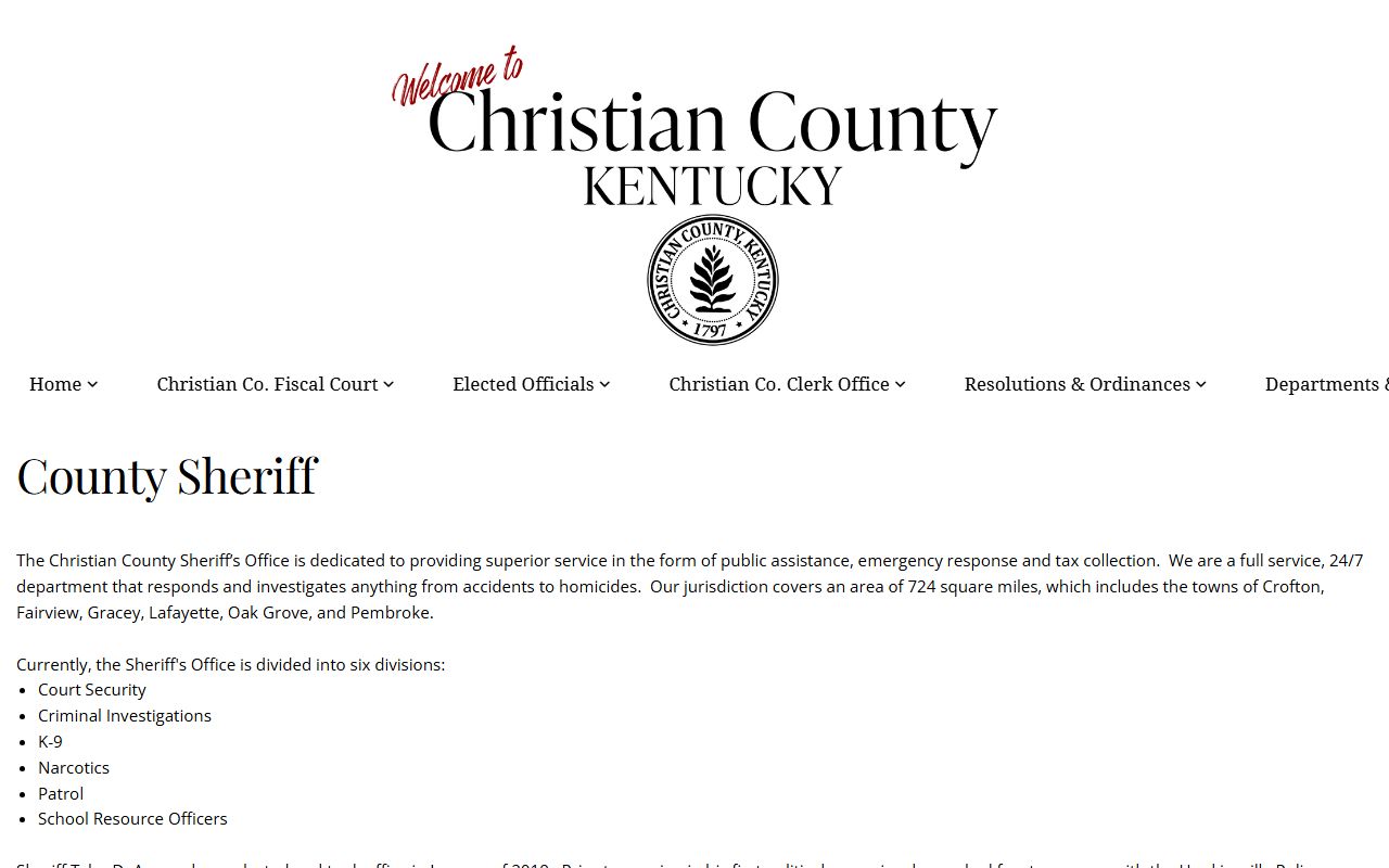 Christian County Government Sheriff page