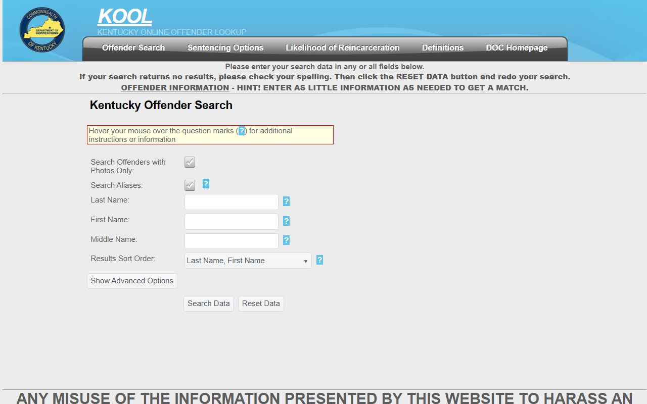 Kentucky Online Offender Lookup system