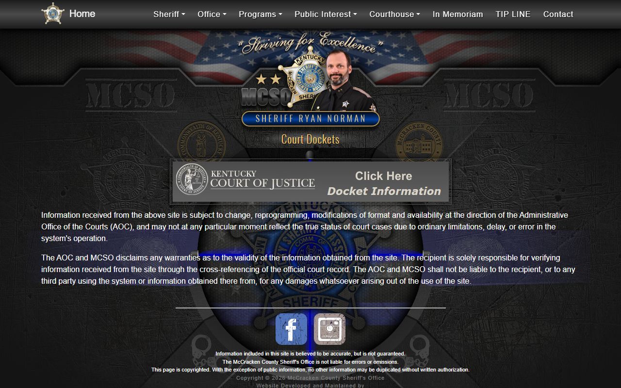 McCracken County Sheriff court dockets page