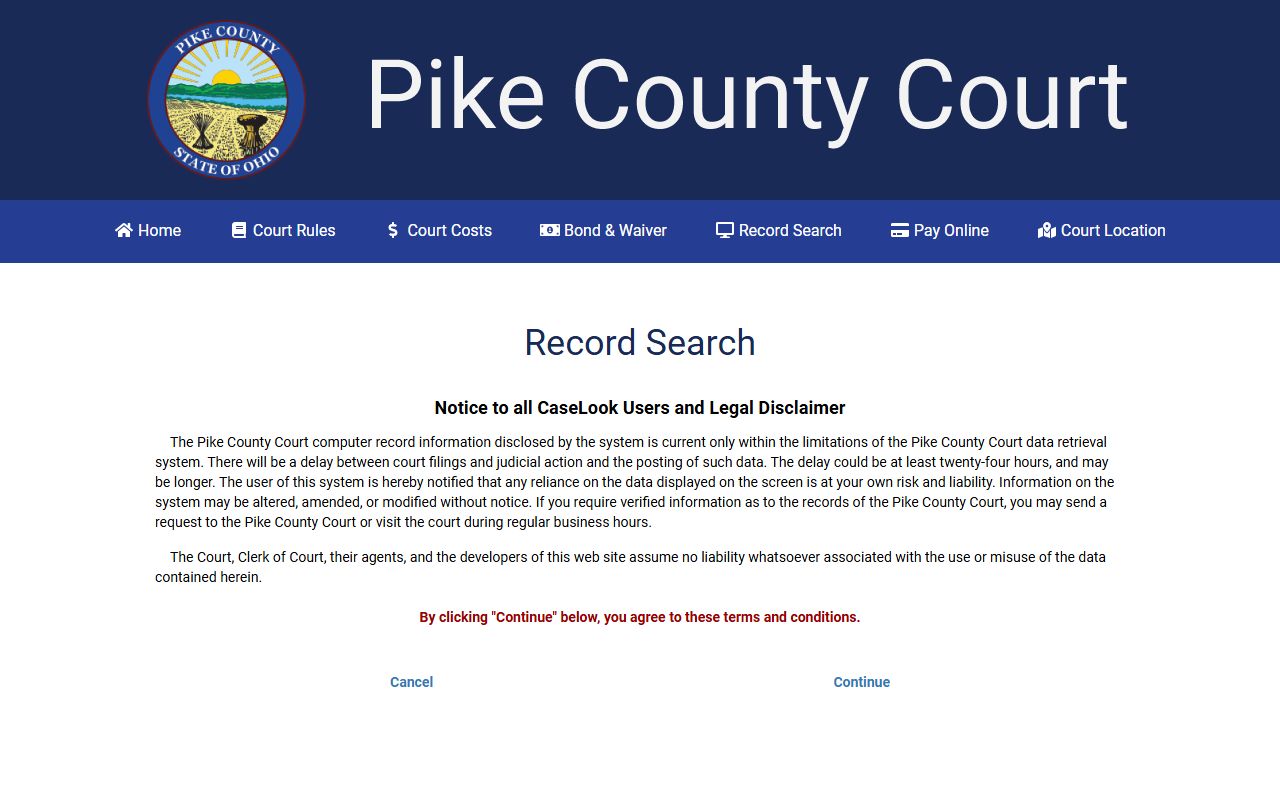 Pike County Court record search page